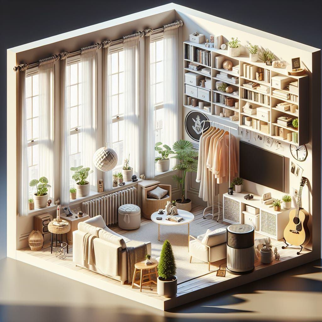 LA Tiny Apartment Living Room - Axonometric