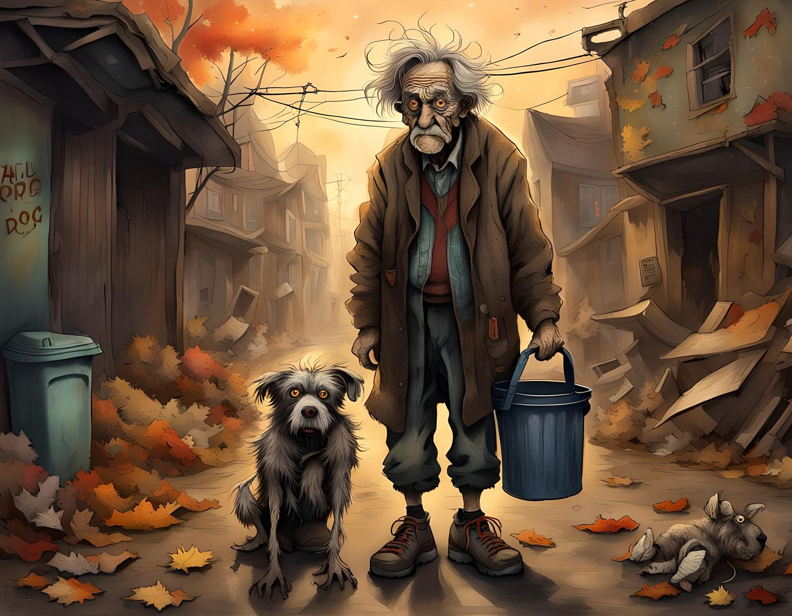 Eerie Old Man with Dog in Dark Fantasy Art