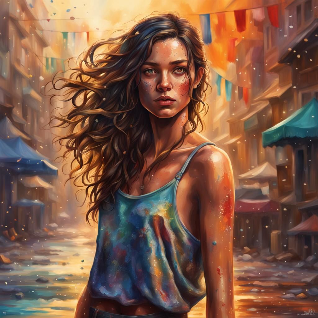Hyperrealistic Brunette: Detailed and Colorful Portrait