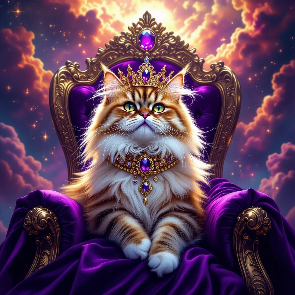 Celestial Persian Cat on Amethyst Throne in Renaissance Styl...