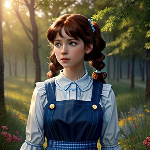 Whimsical Young Woman in a Vibrant Landscape