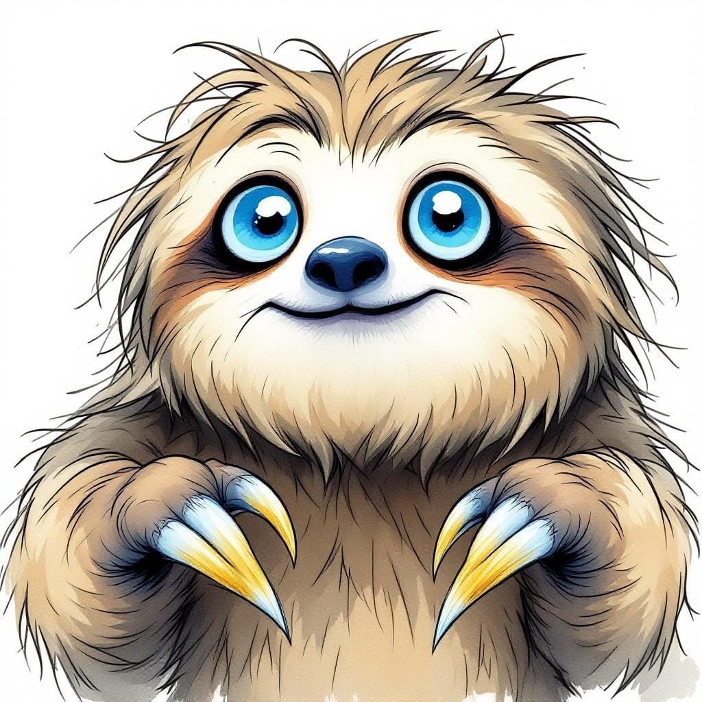 Whimsical Cartoon Sloth with Expressive Features
