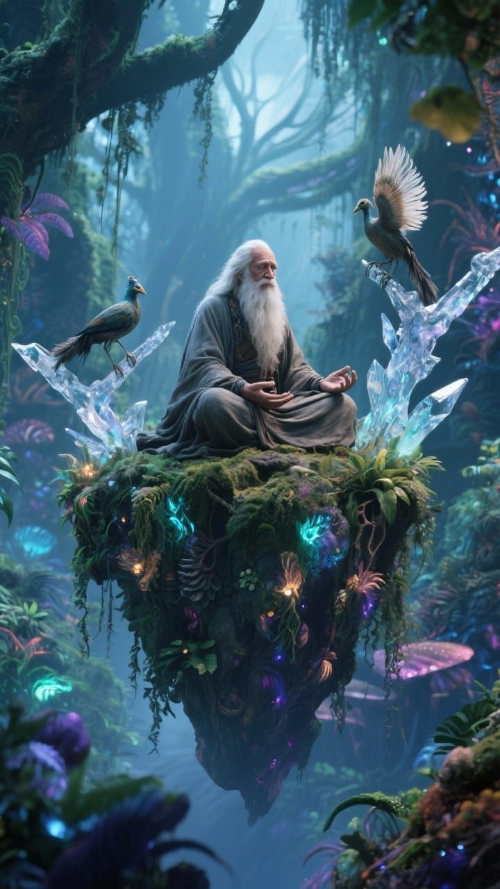 A man with a flowing white beard meditates