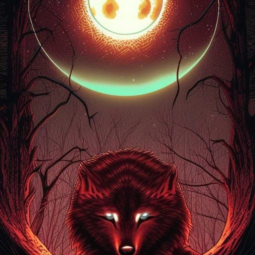 Bloody Lycan Wolf Under Red Moon