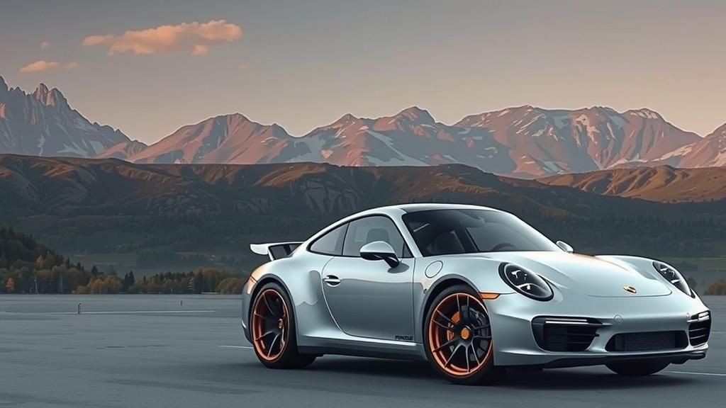 Futuristic Porsche 911 Hovercraft Soaring at Sunset