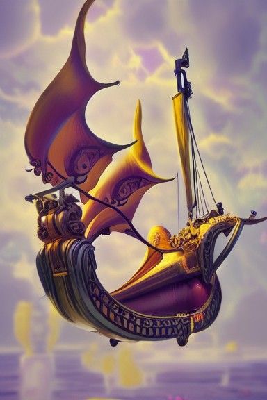 Baroque Griffin Flying Boat in Dark Fantasy Style