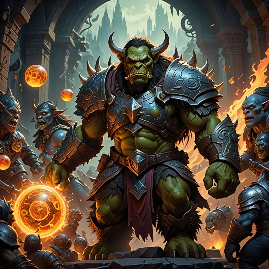 Vibrant Orcs Battle with Bouncy Balls in a Radiant Sunlit Ar...