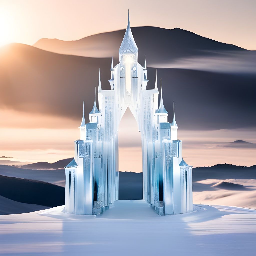 Frozen Ice Castle in Clouds: A Masterpiece