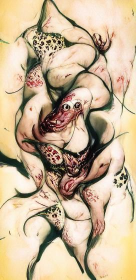 Distorted Figures in Expressionist Body Horror Style
