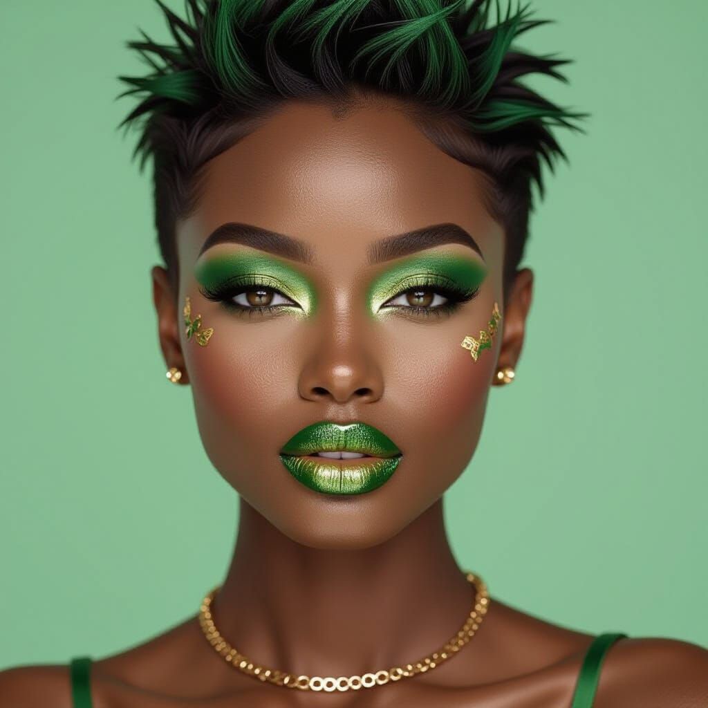 Stunning African-American Woman Portrait With Metallic Accen...