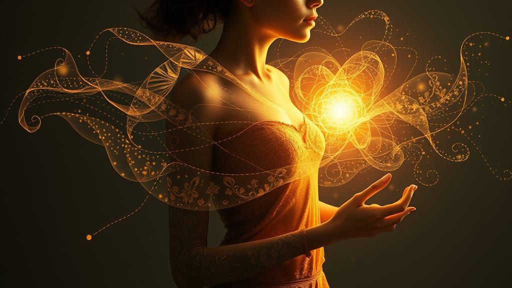 Woman's Shadow Transforms to Aura in Art Nouveau Style