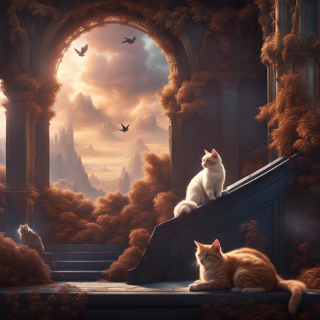 Heavenly Cats in Detailed Digital Painting