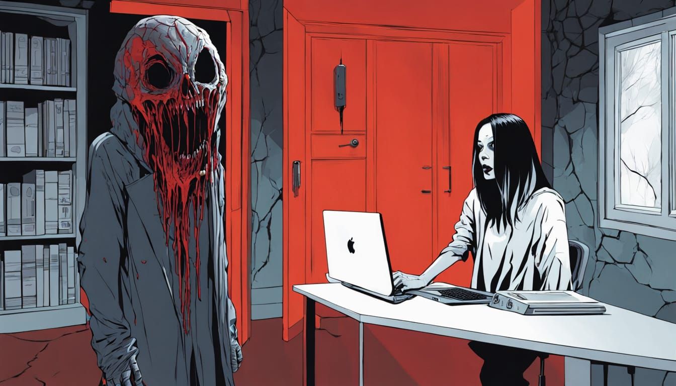 Gothic Horror Monster Emerges from Darkness in Decaying Room