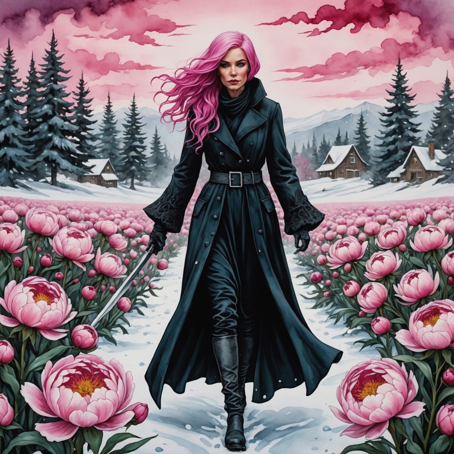 Pink Haired Reaper in Winter Wonderland