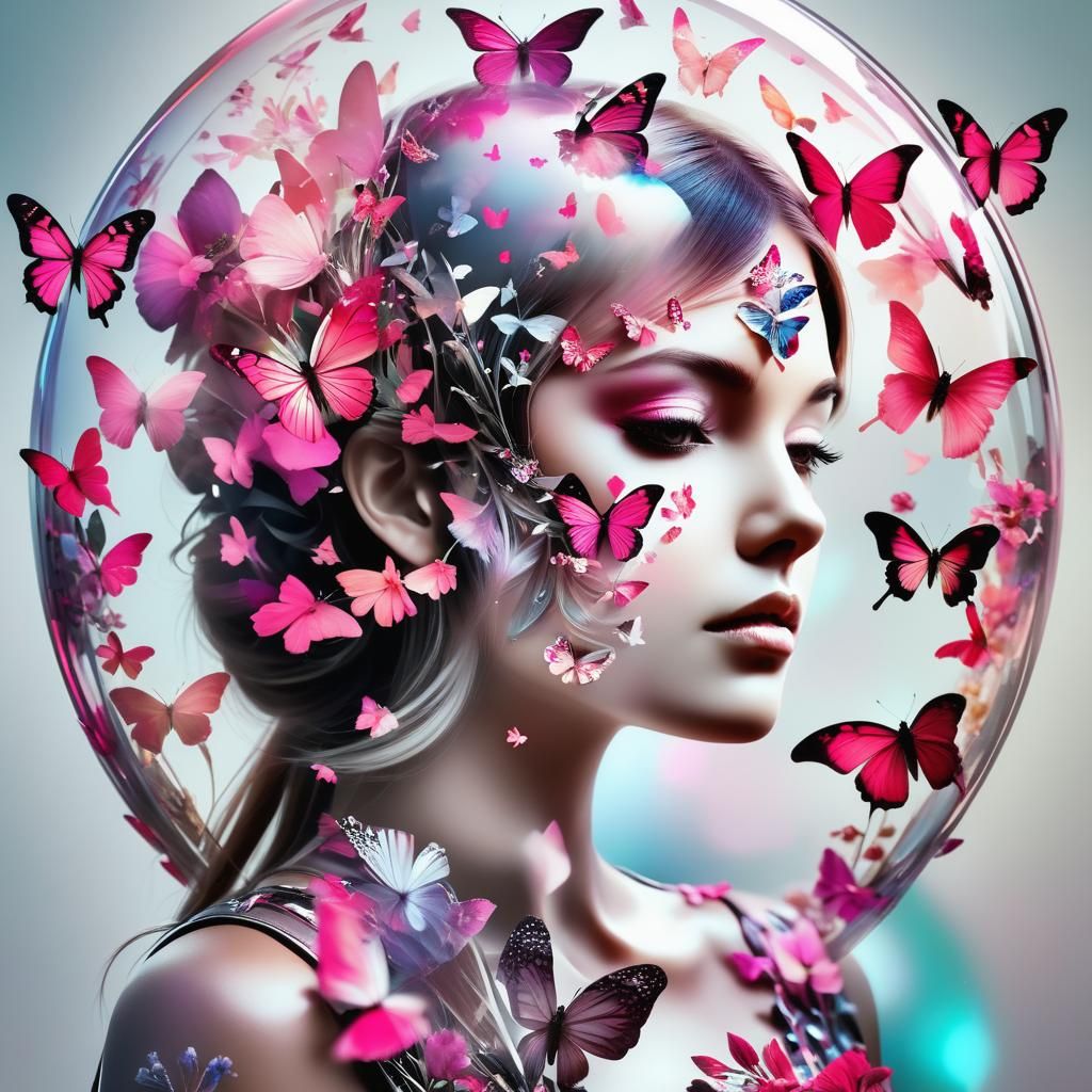 Butterfly Shield of Love Portrait with Flowers