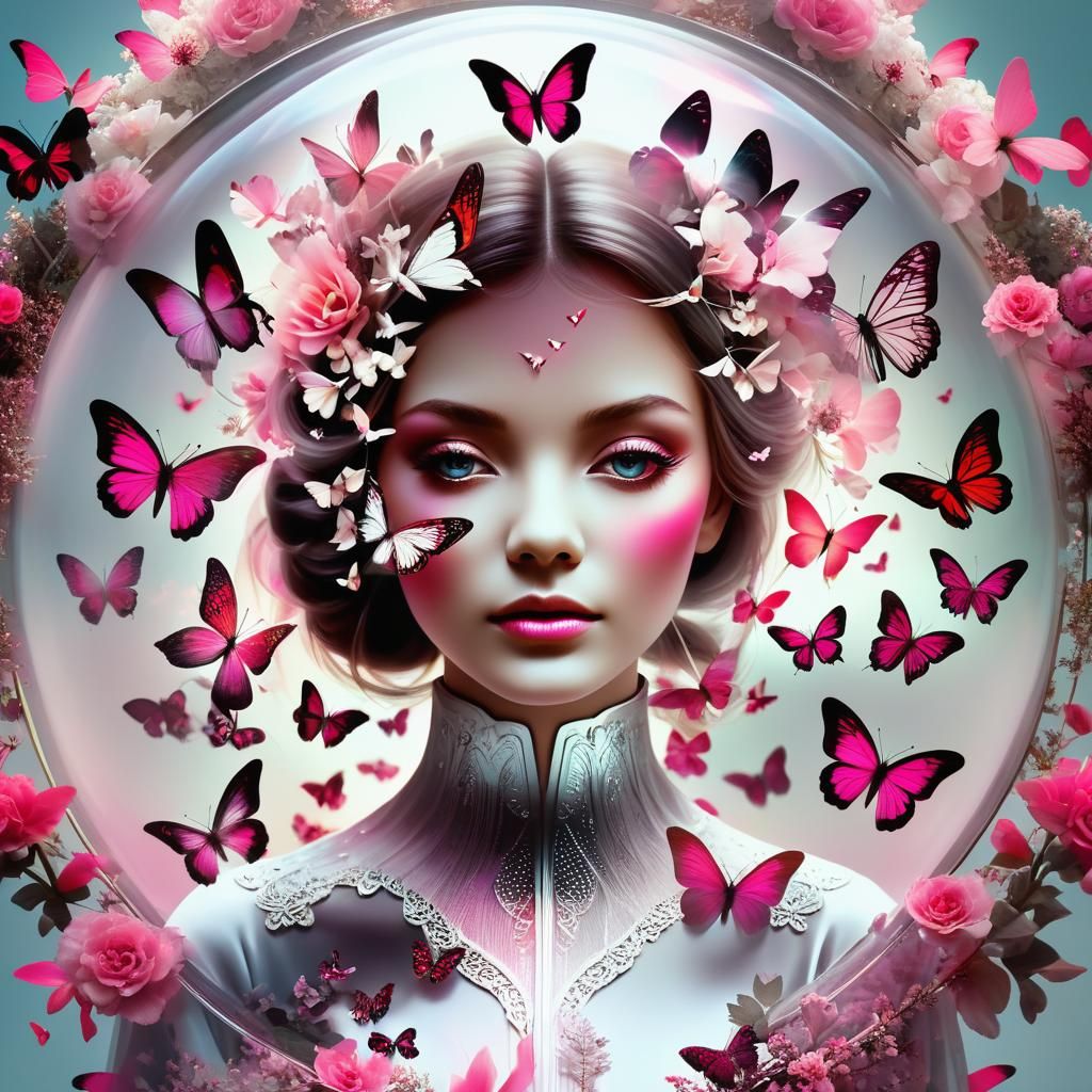 Shield of Love: Butterfly Portrait with Floral Accents