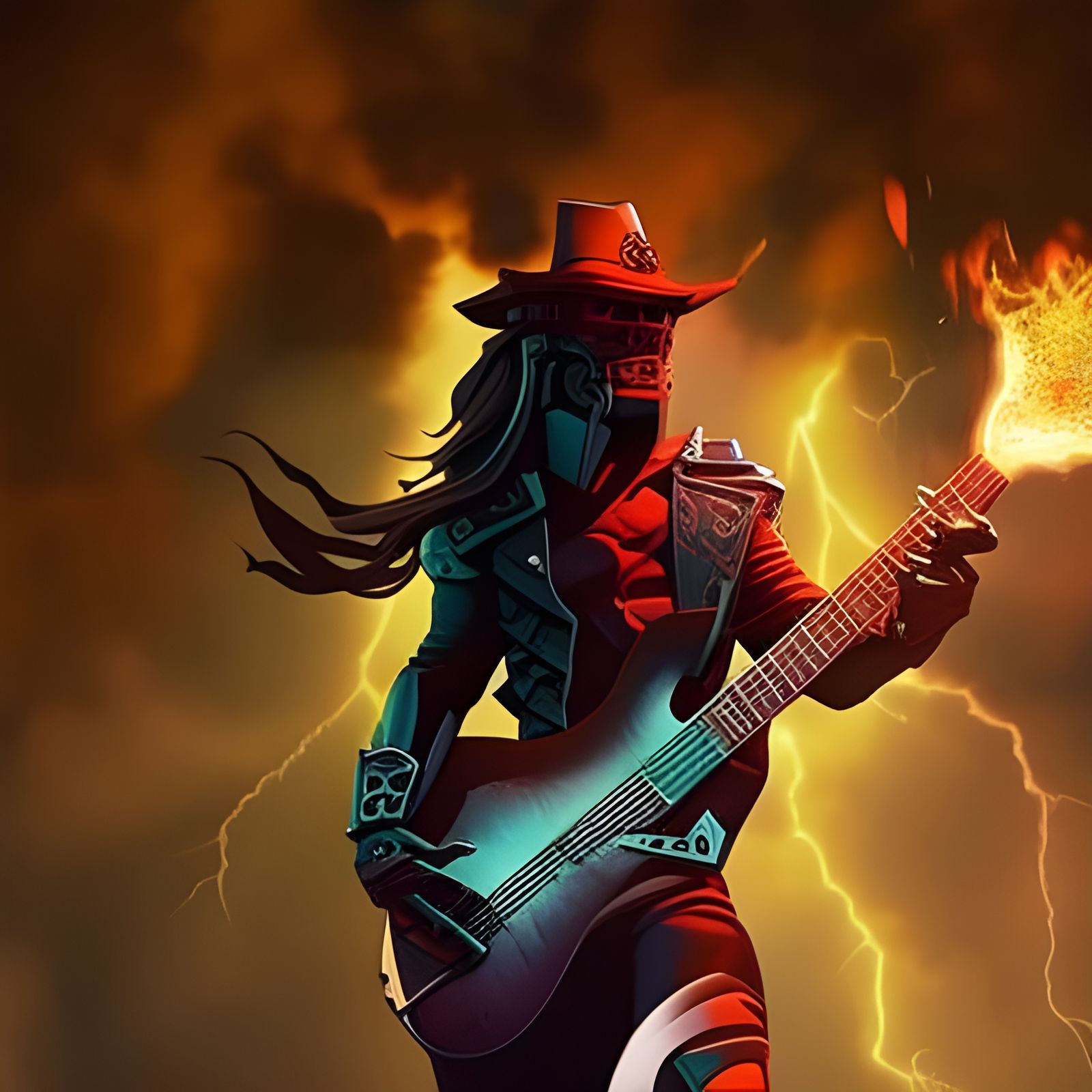 Monster Plays Skull Guitar in Gouache Painting