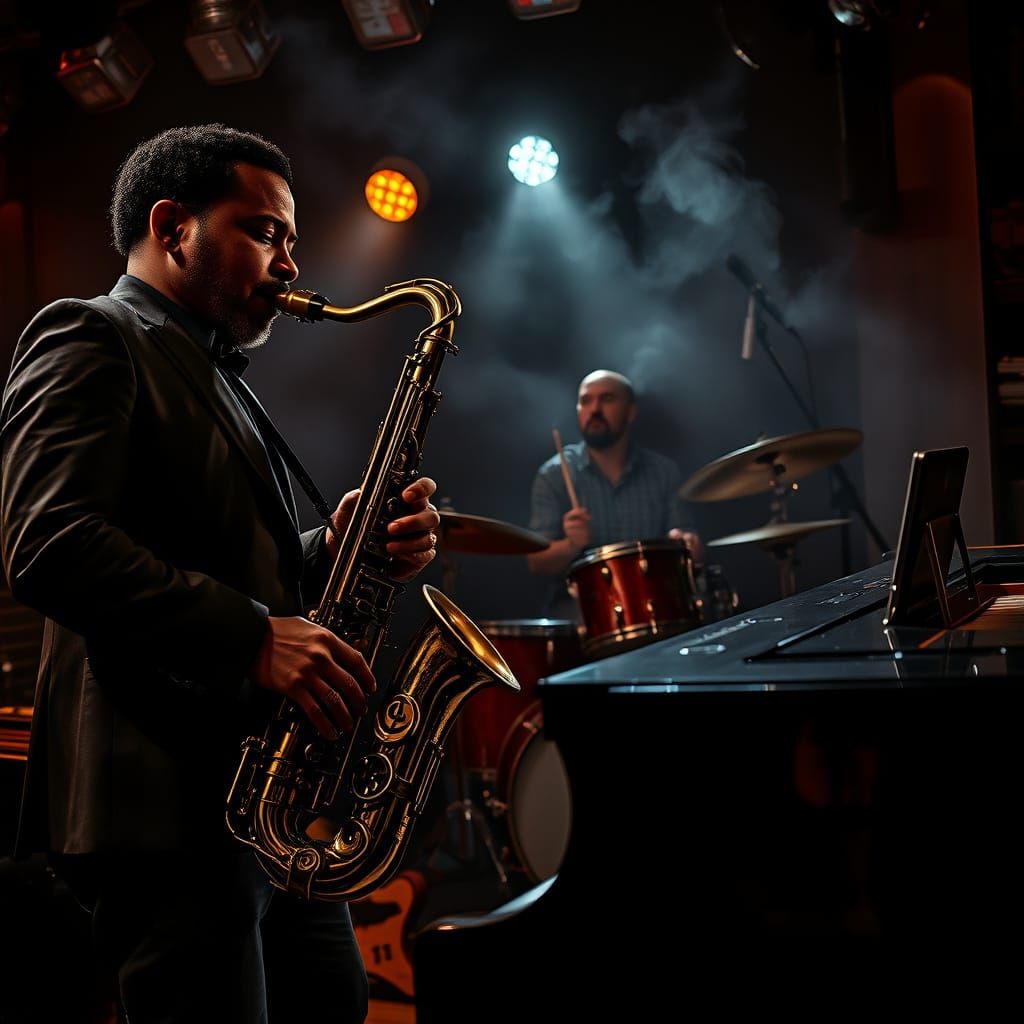 Sophisticated Jazz Club Scene in Film Noir Style
