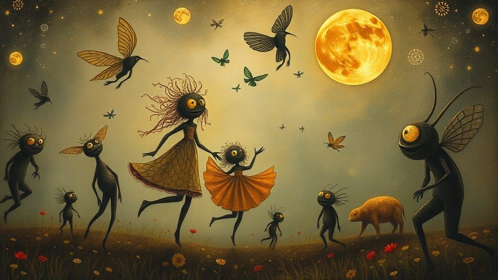 Celestial Creatures Dance in a Dreamlike, Surreal Landscape