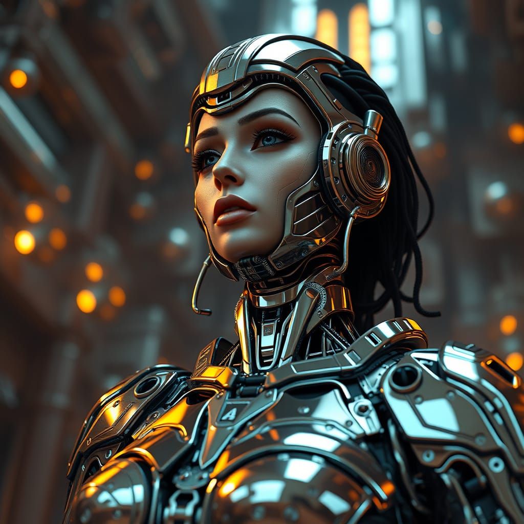 Cyborg Inhabited by Syrian Mistress in Sci-Fi Landscape