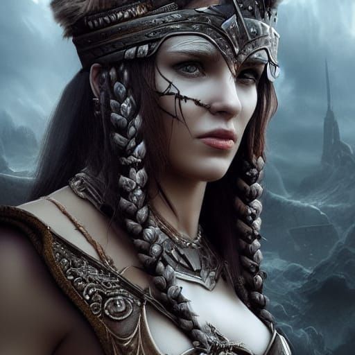 Epic Barbarian Woman Portrait in Digital Matte Painting