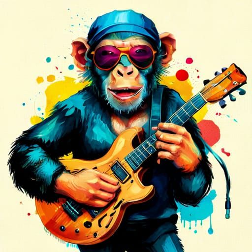 Chimpanzee Rockstar Portrait in Digital Art Style