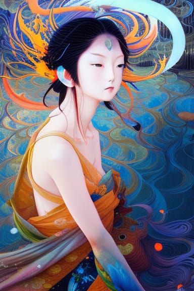 Japanese Princess in Streetwear: Oil Painting