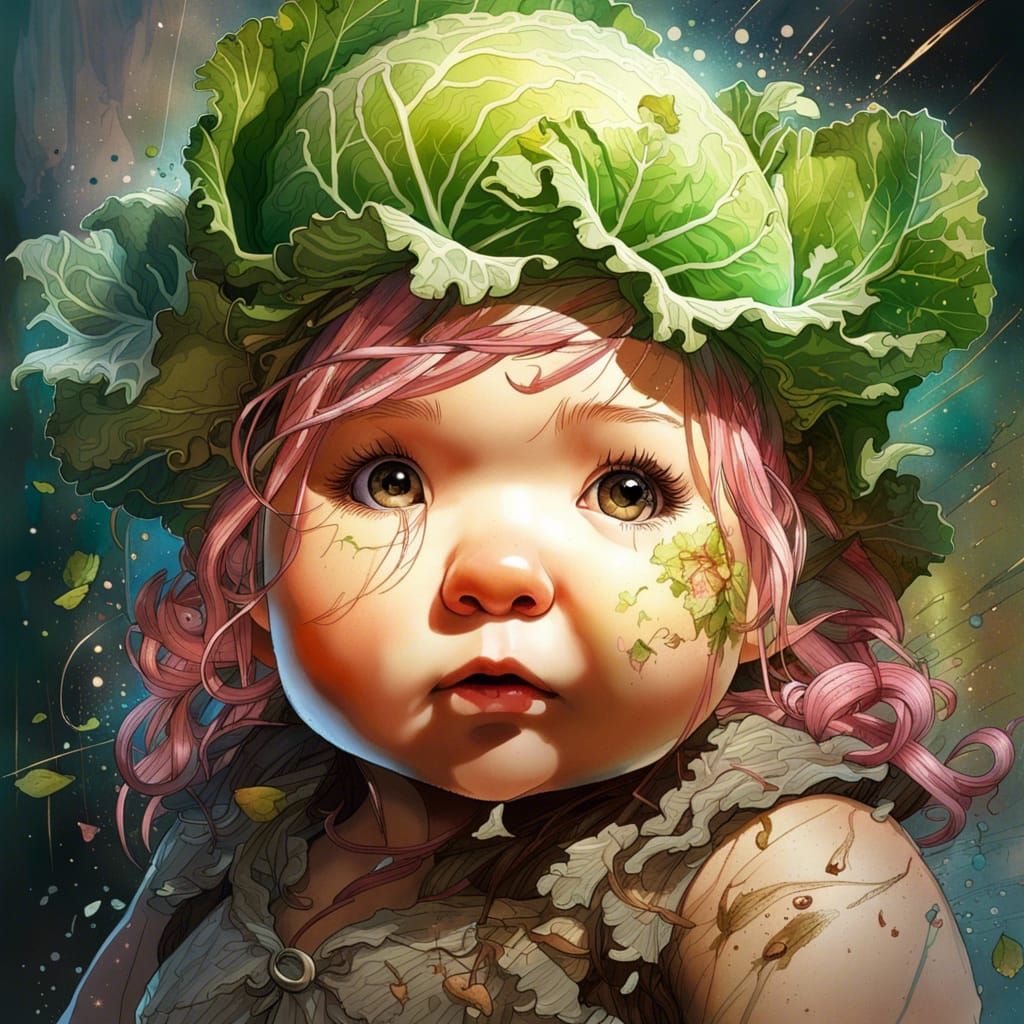 Hyperrealistic Cabbage Patch Doll Portrait in Digital Art St...