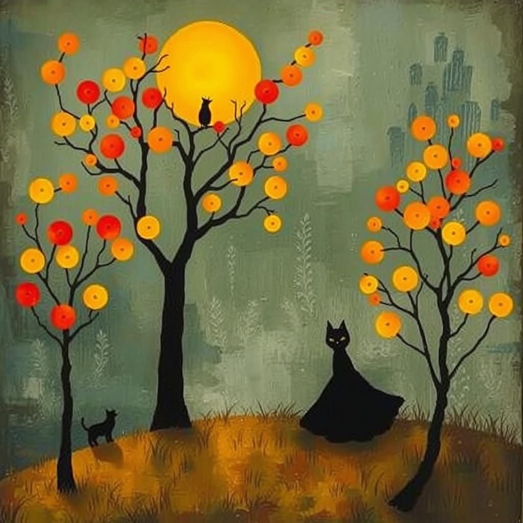 Vivid Canadian Fall Landscape: Surreal Naive Art