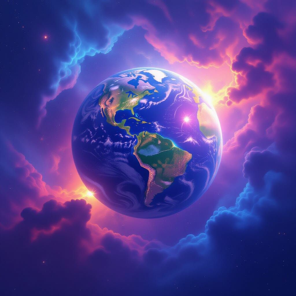 Ocean Planet in Arcane Nebula, Digital Art