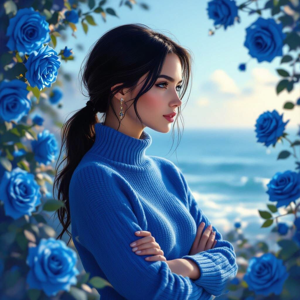 Dreamy French Woman Portrait in Blue Tones