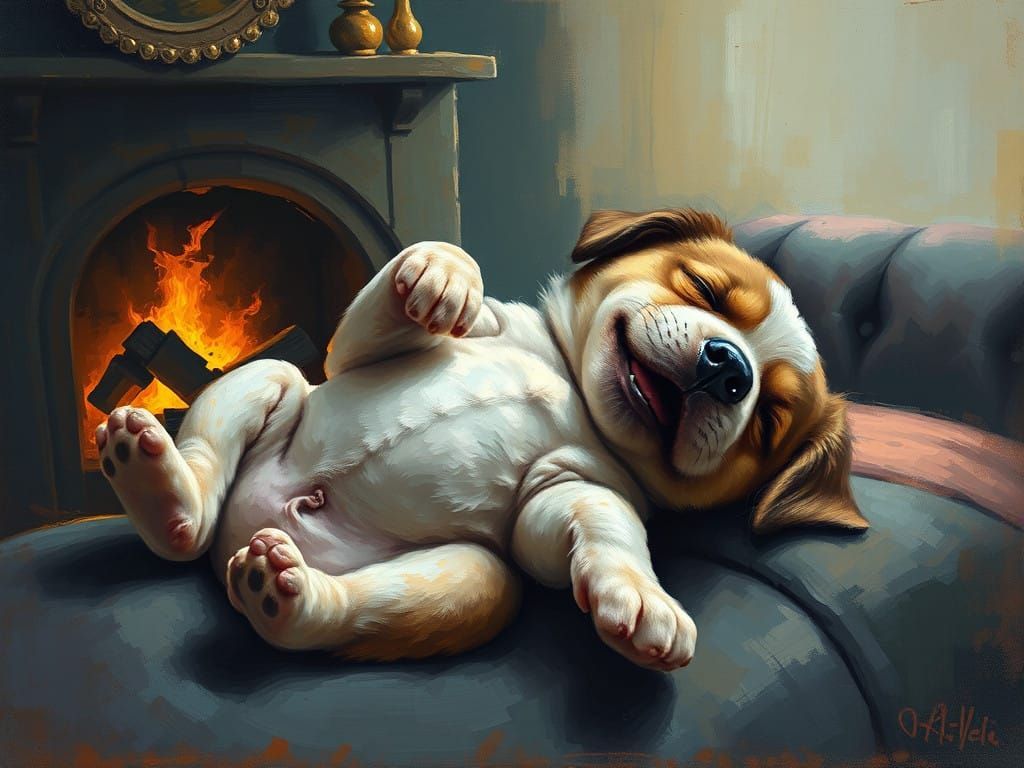 Surreal Neo-Impressionist Painting of a Sleeping Puppy by th...