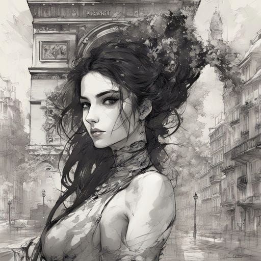 Elegant Portrait in Paris: Splash Art Style