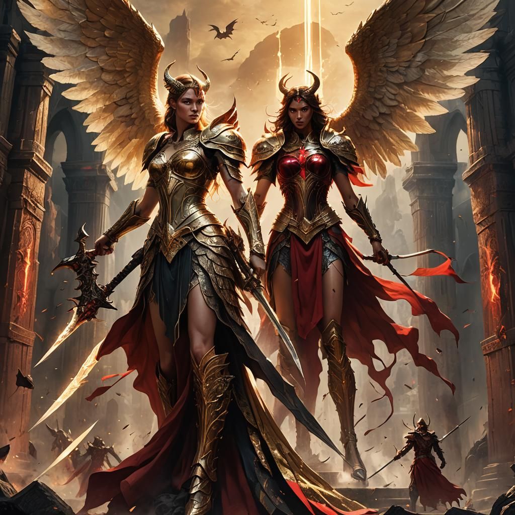 Angel and Devil Clash in Epic Fantasy Battle