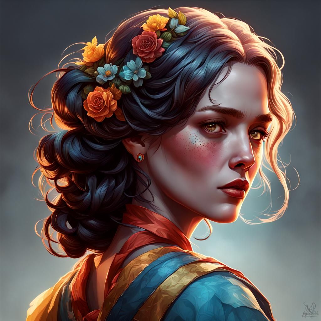 Intricate Portrait of Misery Belle in Art Nouveau Style