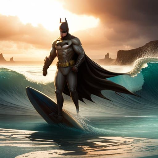 Batman Surfing with M16: Detailed Matte Painting