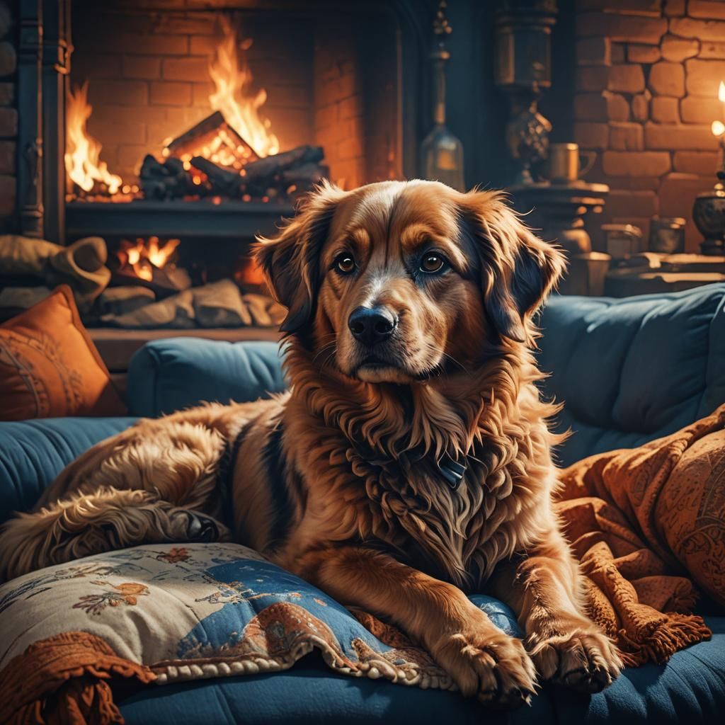 Multipoo Dog Resting on Couch: Digital Matte Painting