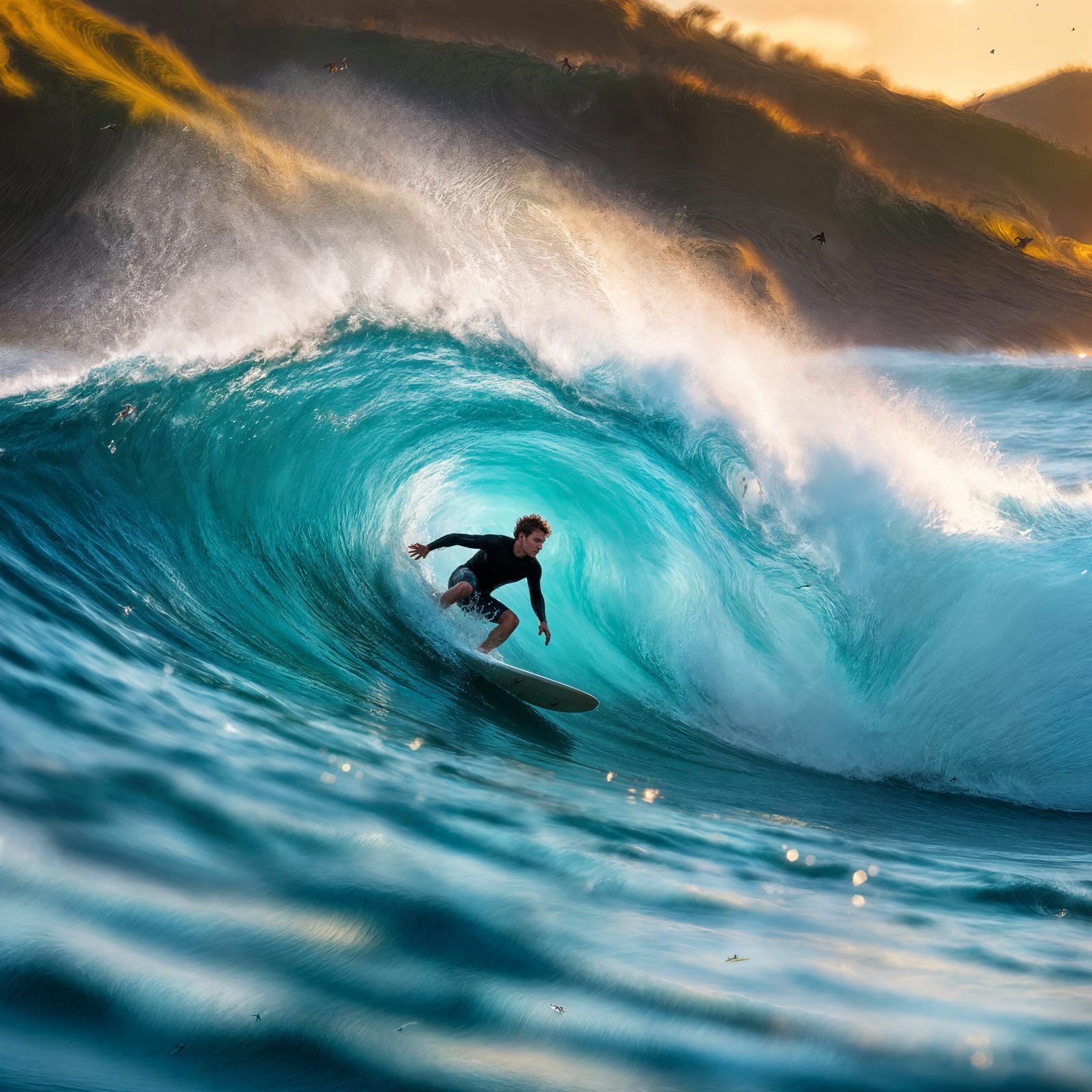 Surfer Carves Through Perfect Wave in Morning Light, Byron B...