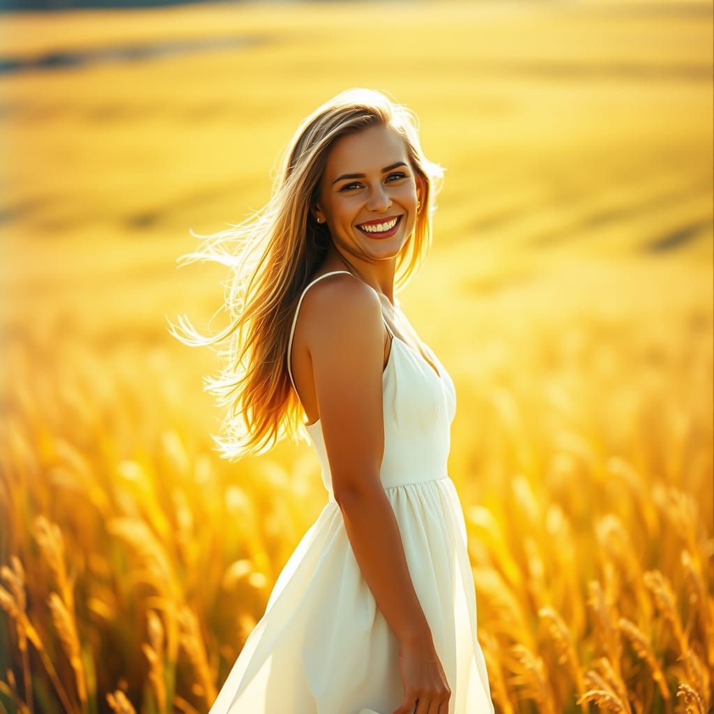 Radiant Woman in Sundress: Summer Portrait Photography