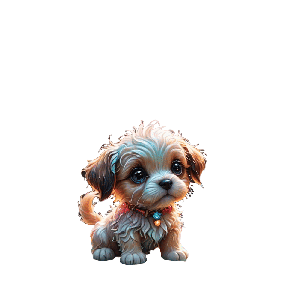 Chibi Puppy with Bioluminescent Waterfall in Candy Art