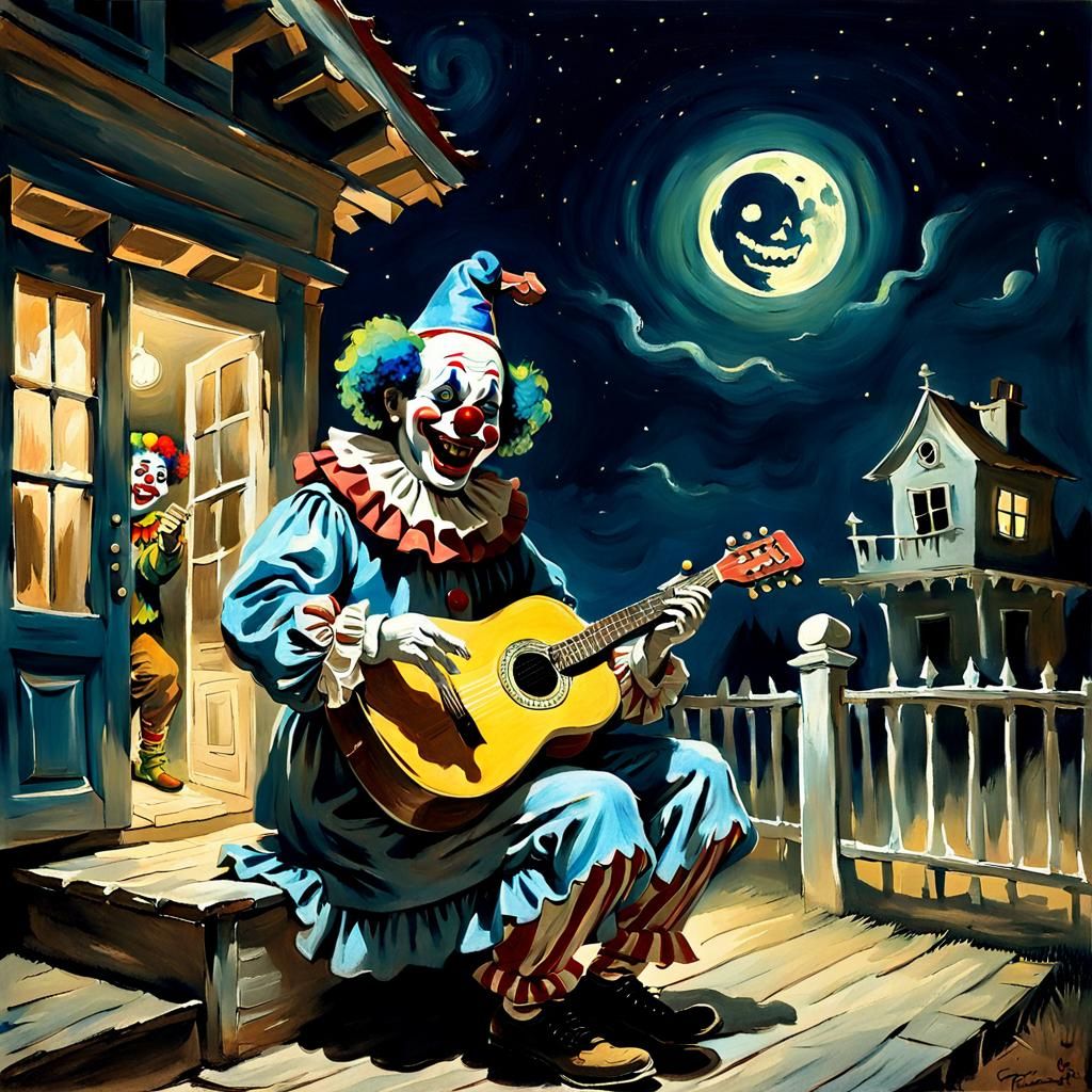 Happy Clown Plays Guitar in Goya Style