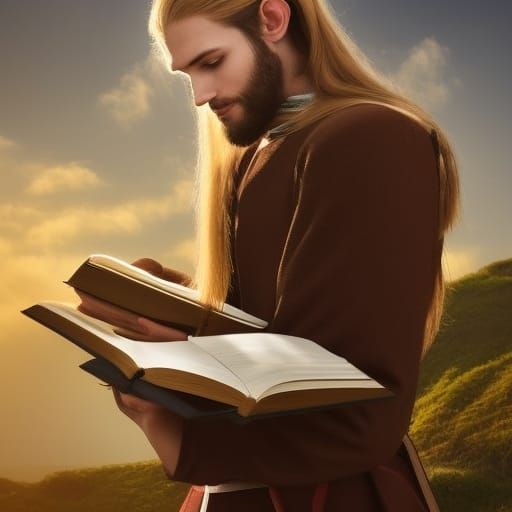 High Elf Scholar Holding Book in Sunlight