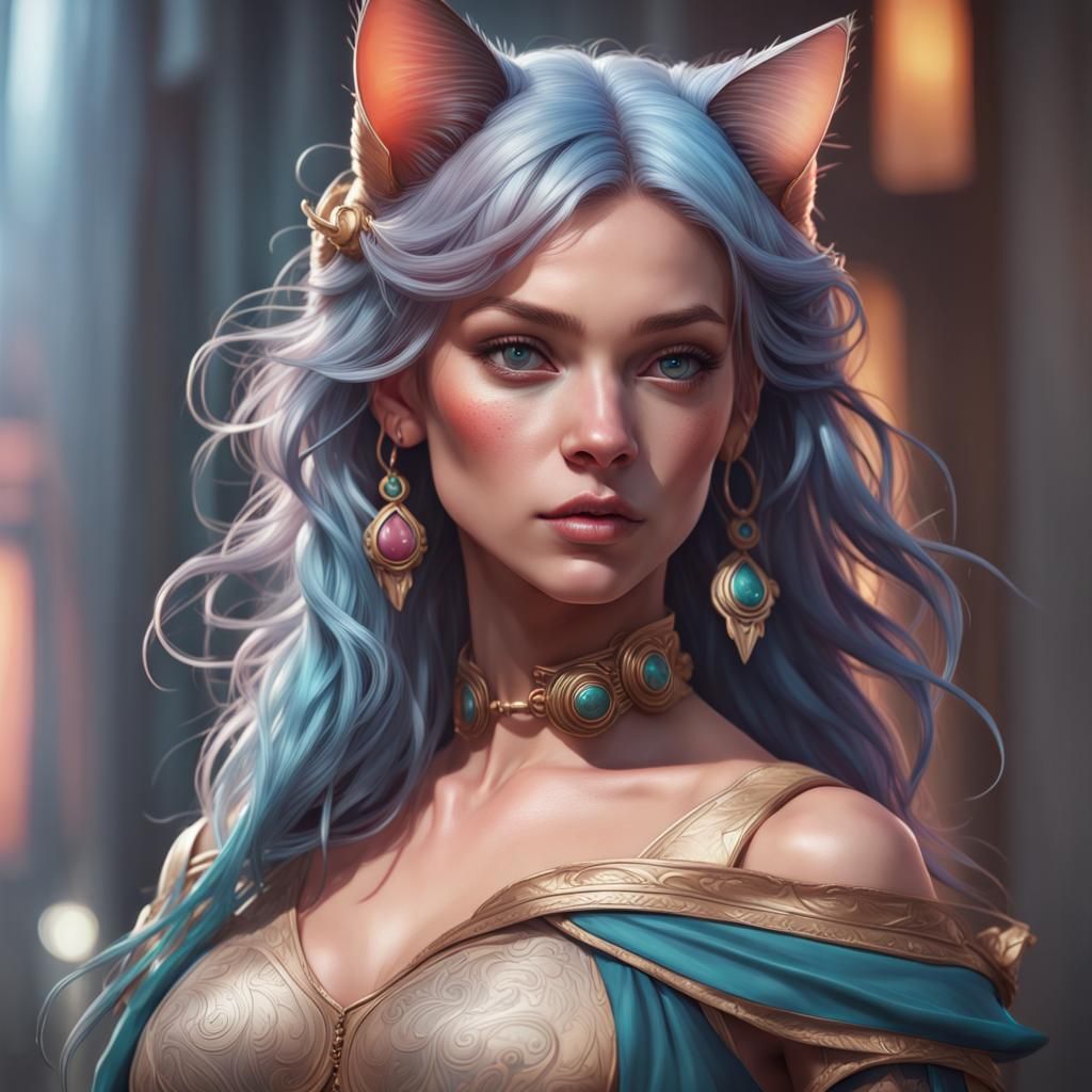 Detailed Cat Portrait in Art Nouveau Style