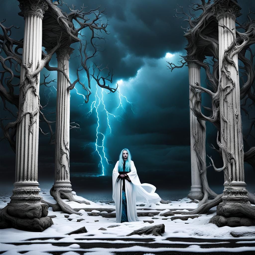 Surreal Gothic Landscape with Neon Lights