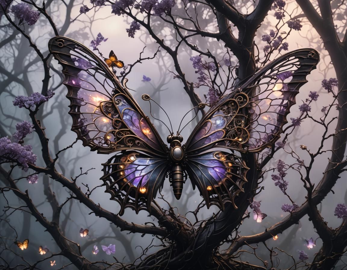 Glowing Butterflies in Steampunk Secret Garden