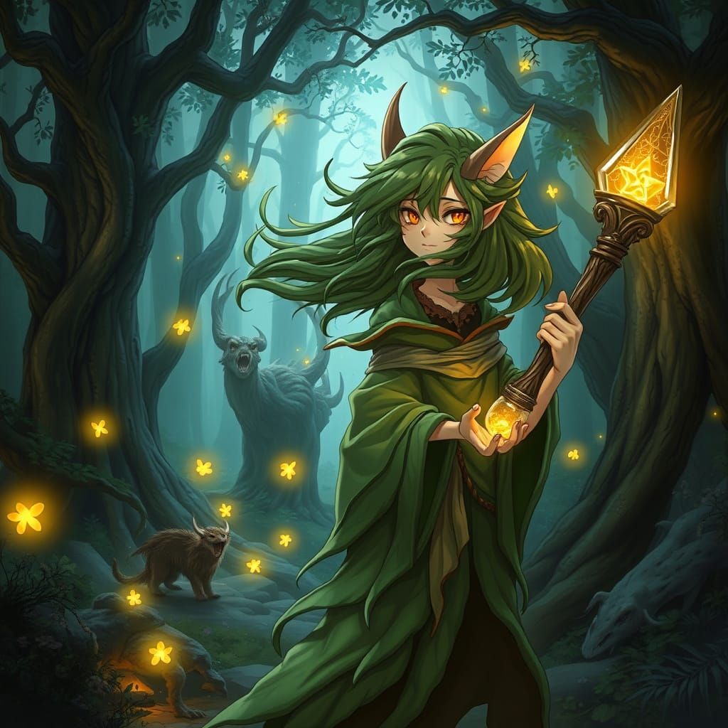 Enchanted Forest Spirit in Anime Style