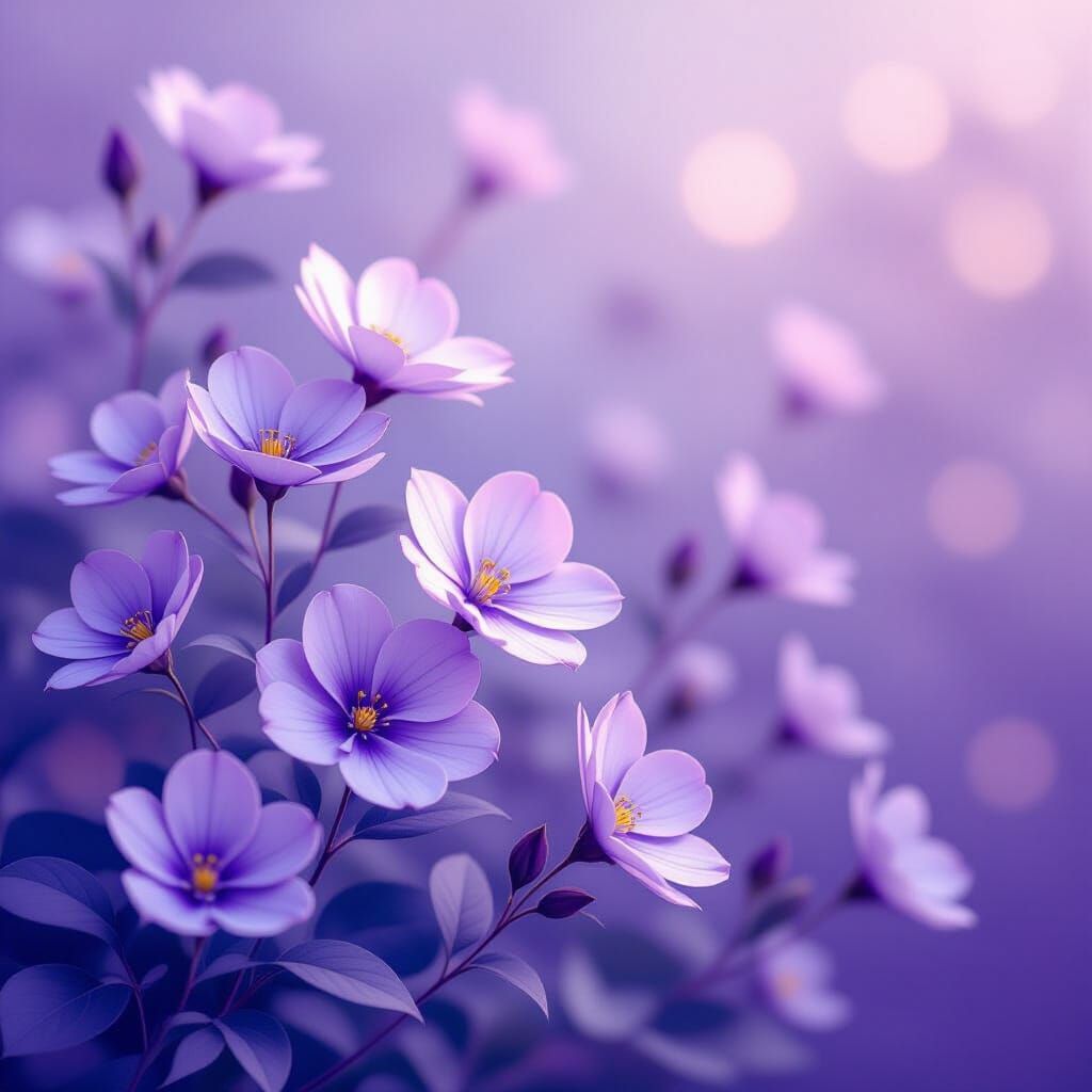 Ethereal Lavender and White Flowers on Purple Gradient Backg...