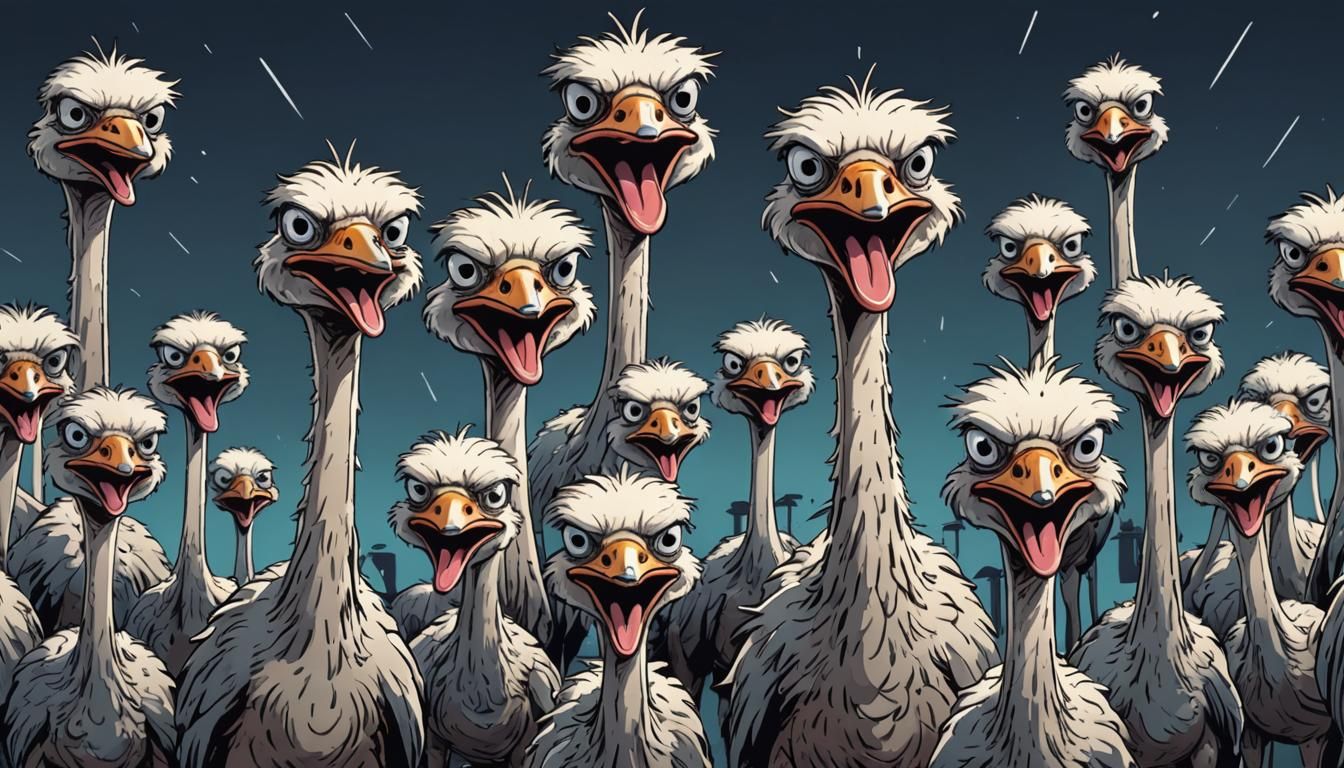 Angry Ostriches Club: Cel-Shaded Cartoon Art