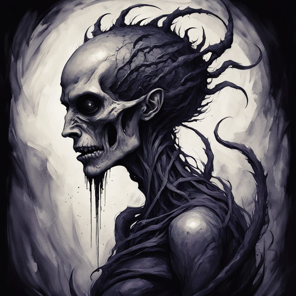 Dark Gothic Ink Drawing: Void Creature's Descent