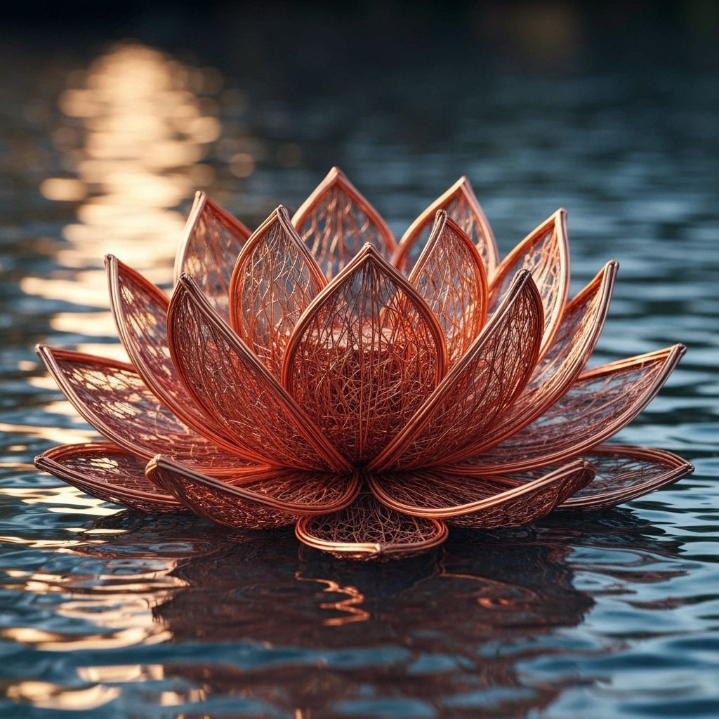 Copper Wire Lotus Sculpture on Water